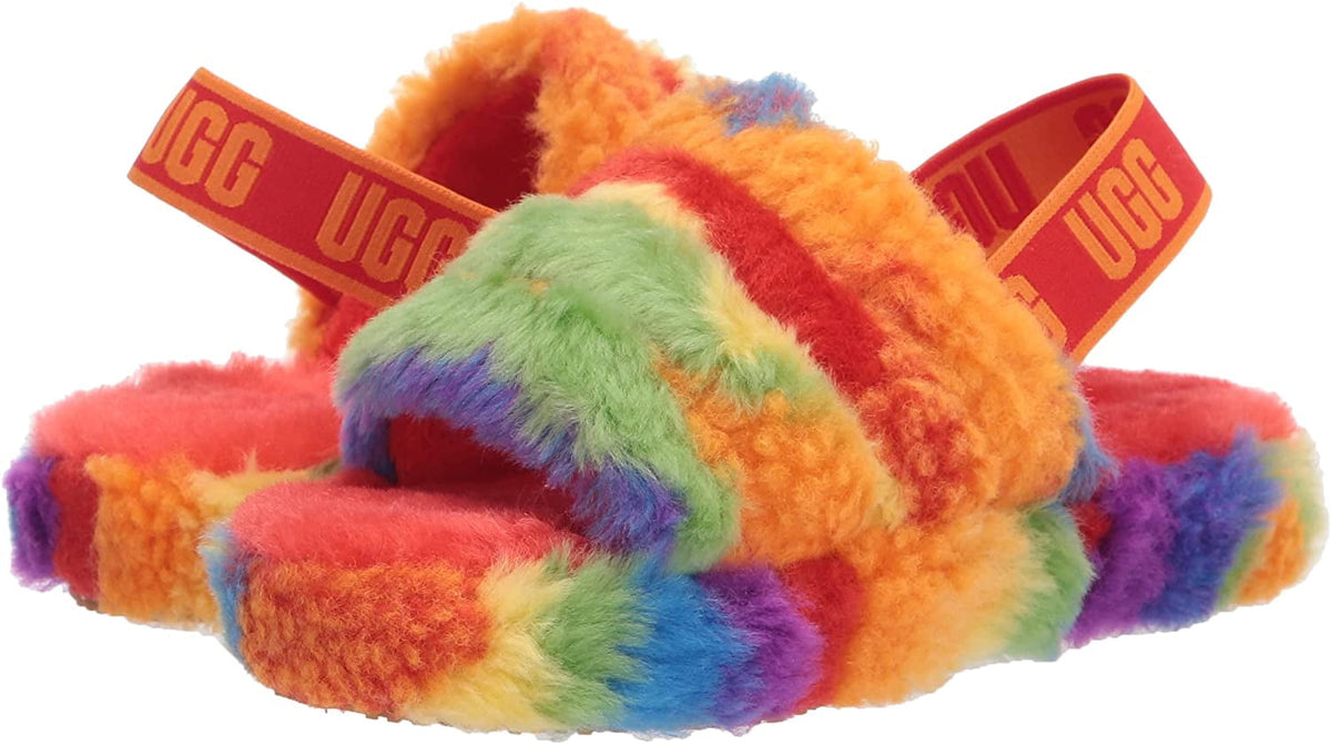 UGG Unisex-Child T Fluff Yeah Slide Cali Collage Slipper Big Kid 8-12 Years 5 Big Kid Rainbow Stripes