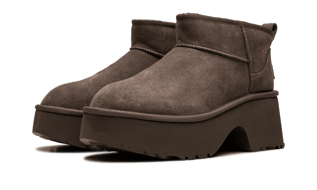 UGG WOMENS Classic Ultra Mini New Heights Boot Womens "Hickory" 1158311 HCK 1158311 HCK from Stadium Goods