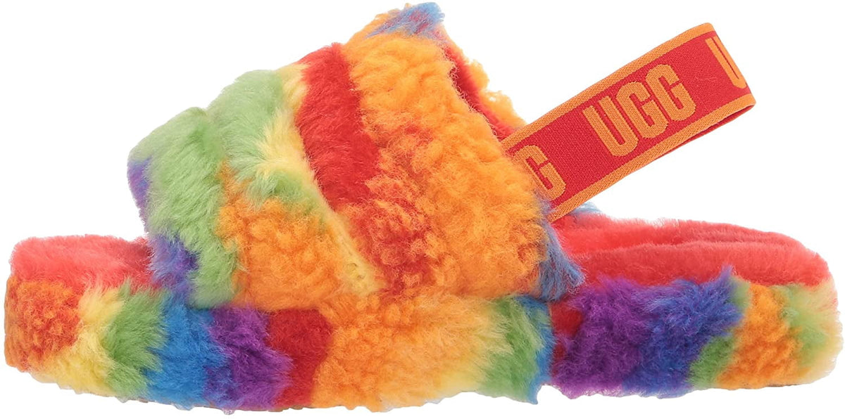 UGG Unisex-Child T Fluff Yeah Slide Cali Collage Slipper Little Kid 4-8 Years 3 Little Kid Rainbow Stripes