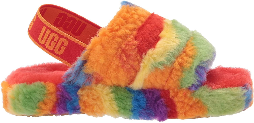 UGG Unisex-Child T Fluff Yeah Slide Cali Collage Slipper Toddler 1-4 Years 8 Toddler Rainbow Stripes