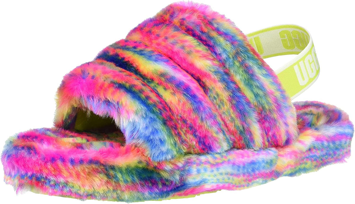 UGG Girls K Fluff Yeah Pixelate Slipper, White, 5 Big Kid