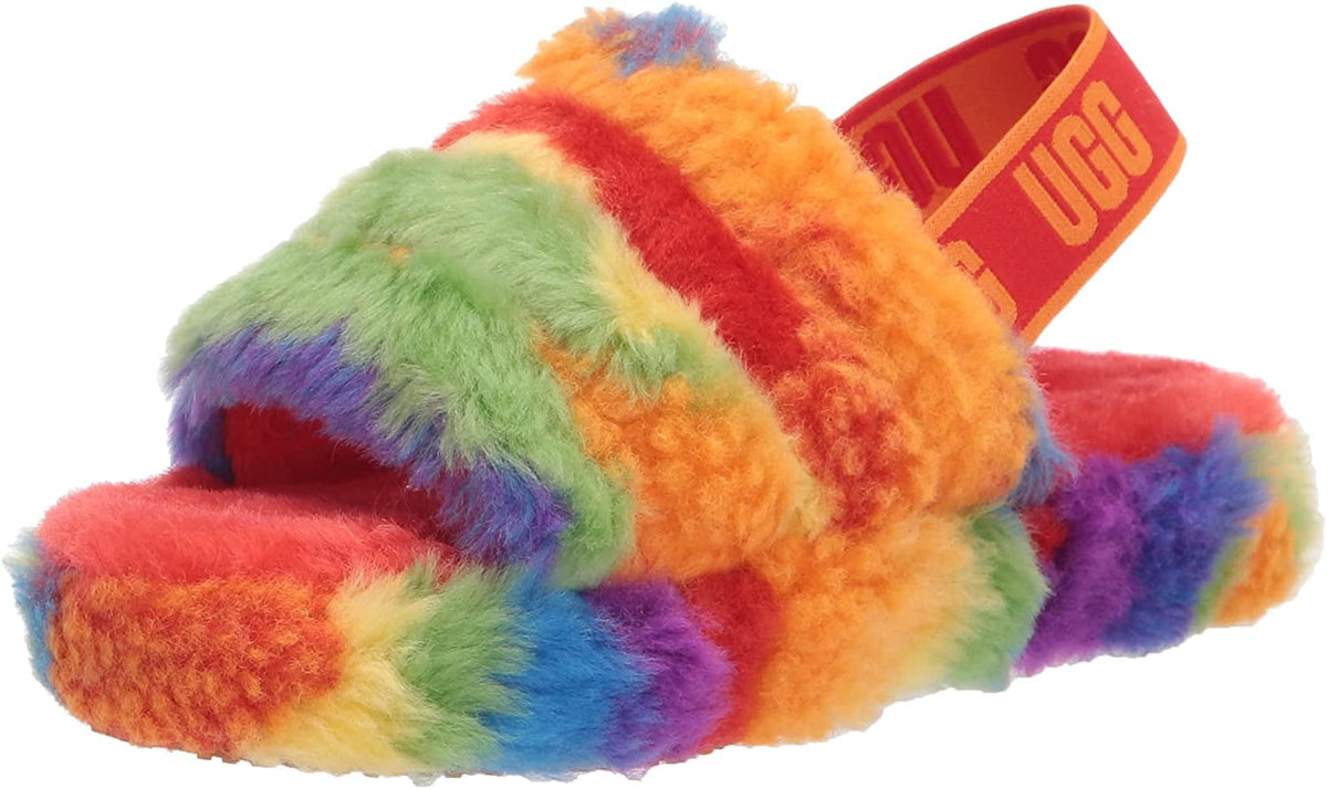 UGG Unisex-Child T Fluff Yeah Slide Cali Collage Slipper Little Kid 4-8 Years 3 Little Kid Rainbow Stripes