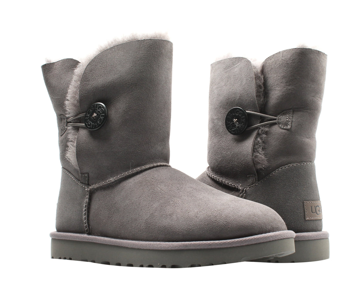UGG Womens Grey Gray Cushioned Bailey Button Ii Leather Snow Boots 5