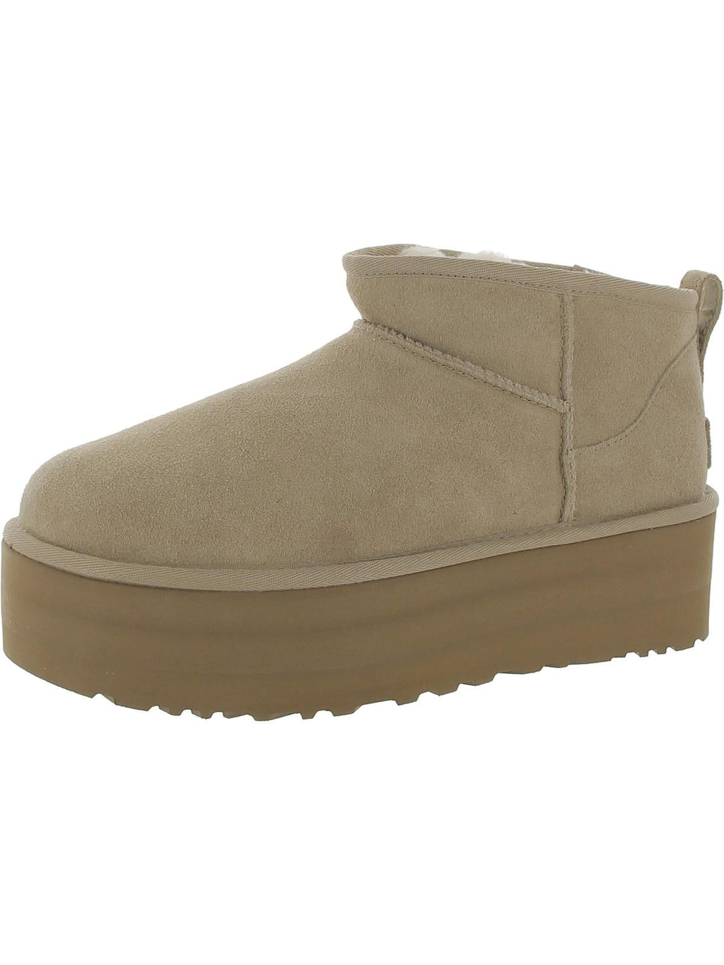 Ugg Womens Classic Ultra Mini Platform Suede Sherpa Ankle Boots
