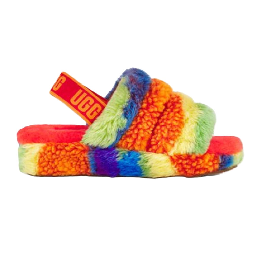 Women's UGG Fluff Yeah Slide Cali Collage Rainbow Stripes (1120002-RSTR) - 10