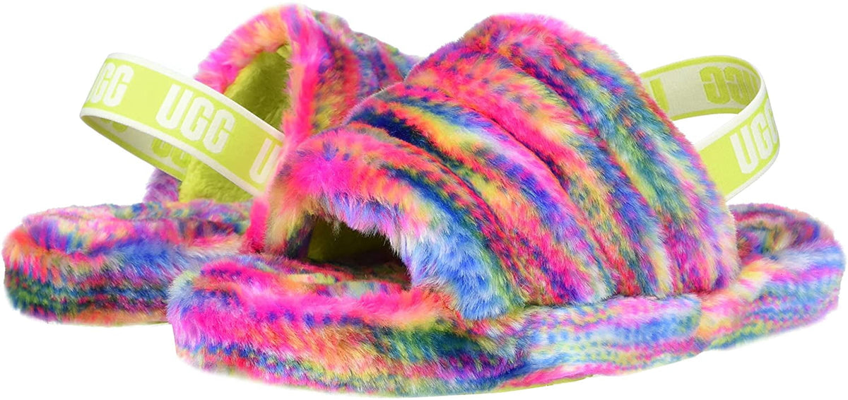 UGG Unisex-Child K Fluff Yeah Pixelate Slipper Big Kid 8-12 Years 6 Big Kid White